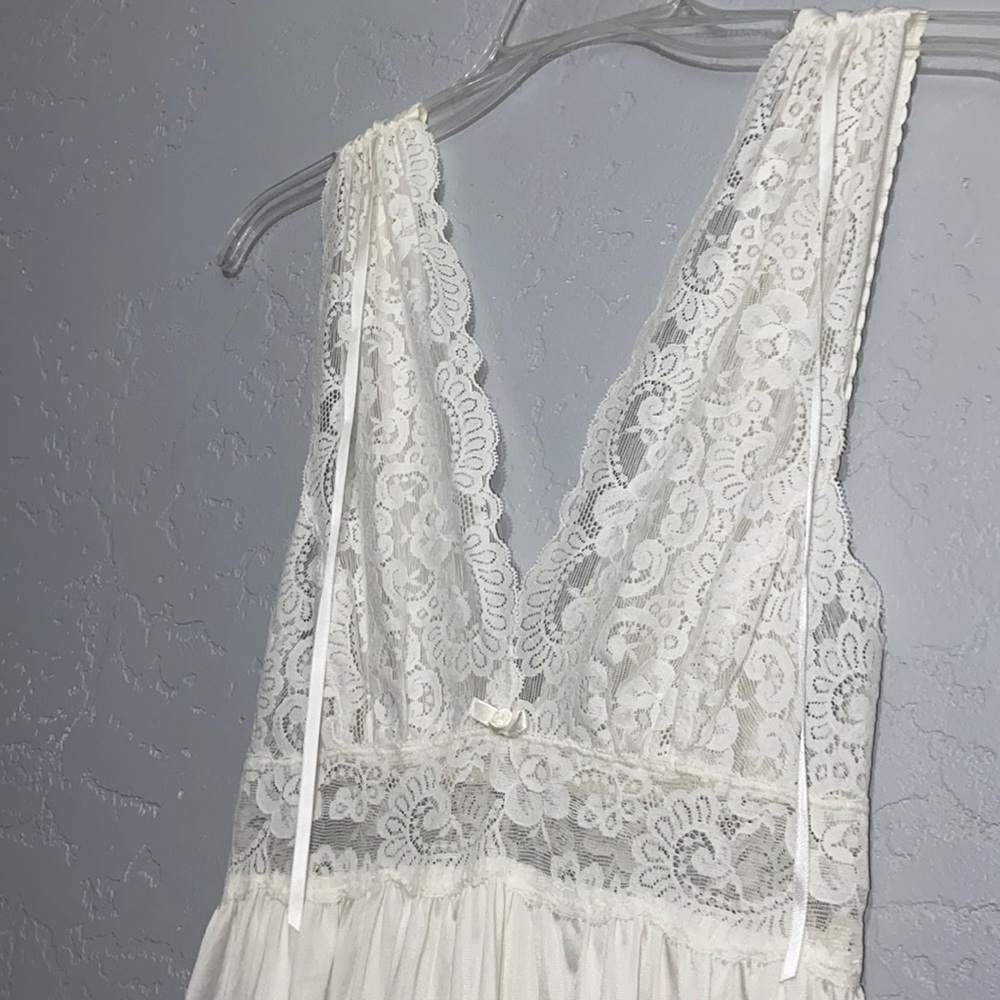 Vintage Olga Lace Front Waist Long Nightgown Bridal Lingerie Size Small - Picture 4 of 16